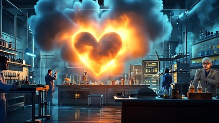 Laboratory Romance, Scientific Experiment Creating a Fiery Heart Shape - Powered by Adobe