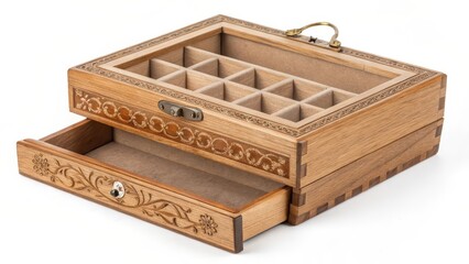 Wooden Jewelry Box with Drawer and Compartments