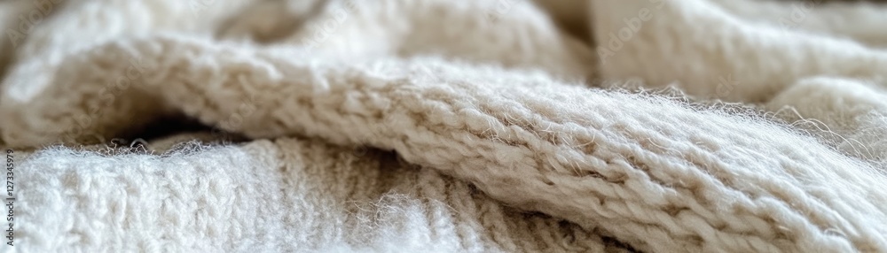 Poster soft beige knitted wool blanket is seen in a macro
