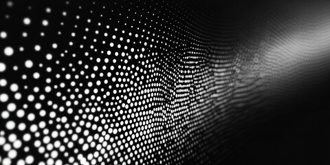 Meticulously arranged white dots form an intricate circular pattern on a sleek black backdrop, crafting a mesmerizing textured surface with precise spacing