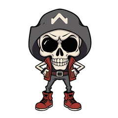 Skull emoji wearing a black hat with a white "W" on it.