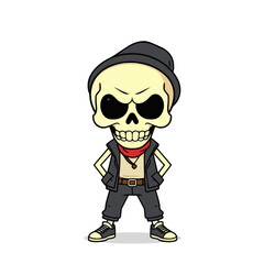 a skull emoji wearing a hat, a bandana, and a leather jacket.
