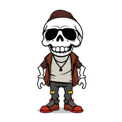 Skull emoji wearing sunglasses, a beanie, and red shoes.