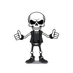 Skull emoji cartoon character with a giving a thumbs up gesture.