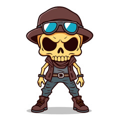 a skull emoji wearing a hat, sunglasses, and boots.