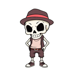 a skull emoji wearing a fedora hat, a tank top, and sneakers.