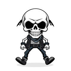 a skull emoji wearing a leather jacket, jeans, and boots.