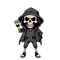 a skull emoji wearing a hooded jacket, black pants, and shoes.
