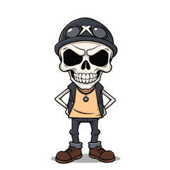 a skull emoji wearing a helmet with goggles, a leather vest, and boots.