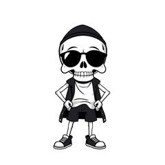 a skull emoji wearing dark clothing, beanie hats, sunglasses, and often a skull-shaped headband. 
