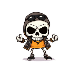 a skull emoji wearing a hoodie, goggles, and sneakers, giving the impression of a confident and stylish character.