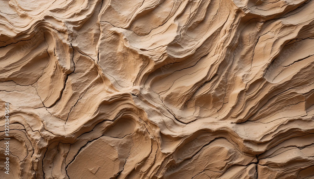 Poster textured light brown surface. wavy patterns create natural ripples. eroded rock. organic feel. fine 