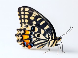 Fototapeta premium Colorful butterflies on a white background, showcasing delicate wing patterns and vibrant hues, perfect for nature-themed designs, educational materials, and decorative projects.