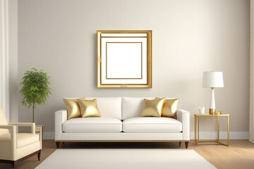 Blank frame in wall mockup 