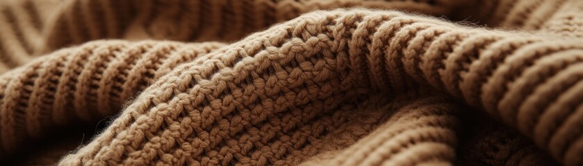 A close up of a cozy brown knitted fabric texture