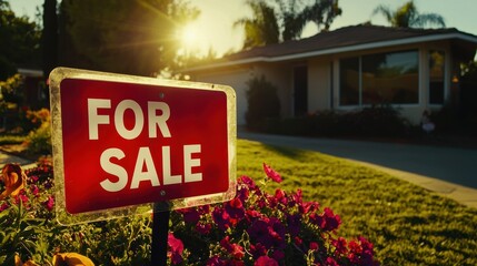 For Sale sign with house and garden