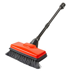 Red and black cleaning brush with long handle for floor cleaning