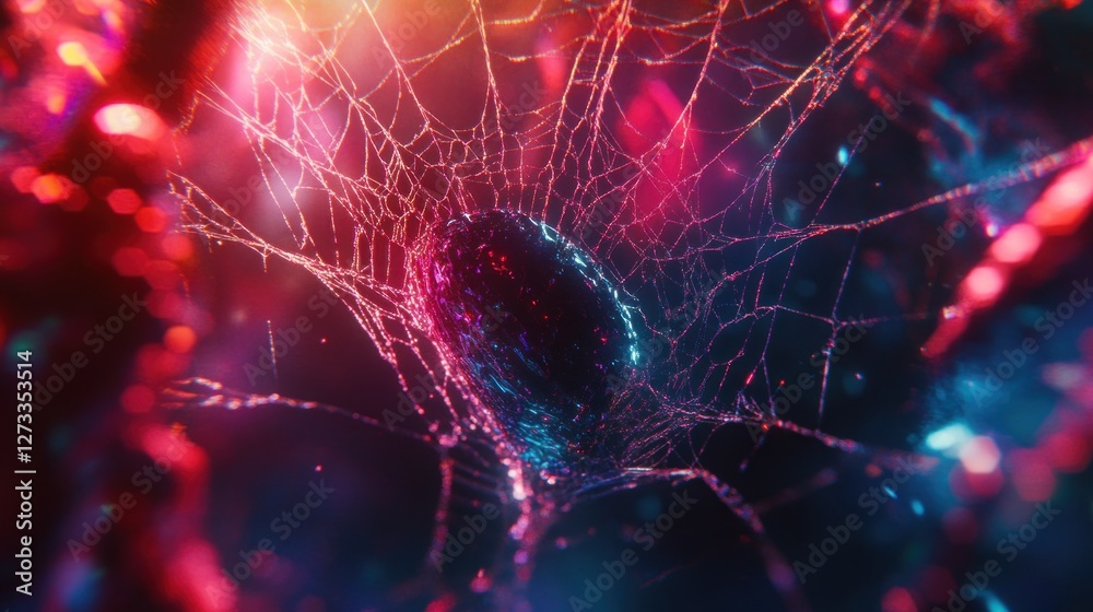 Poster glowing orb entangled in a neon web