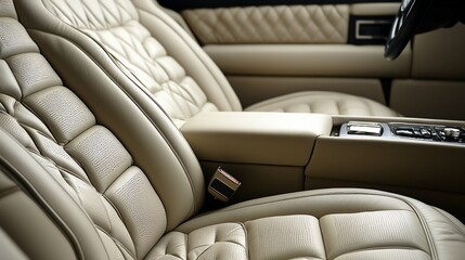 Obraz premium Luxurious beige leather car interior.