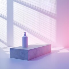 Pastel Gradient Lighting on Concrete Slab with Bamboo Blind and Violet Abstract Backdrop