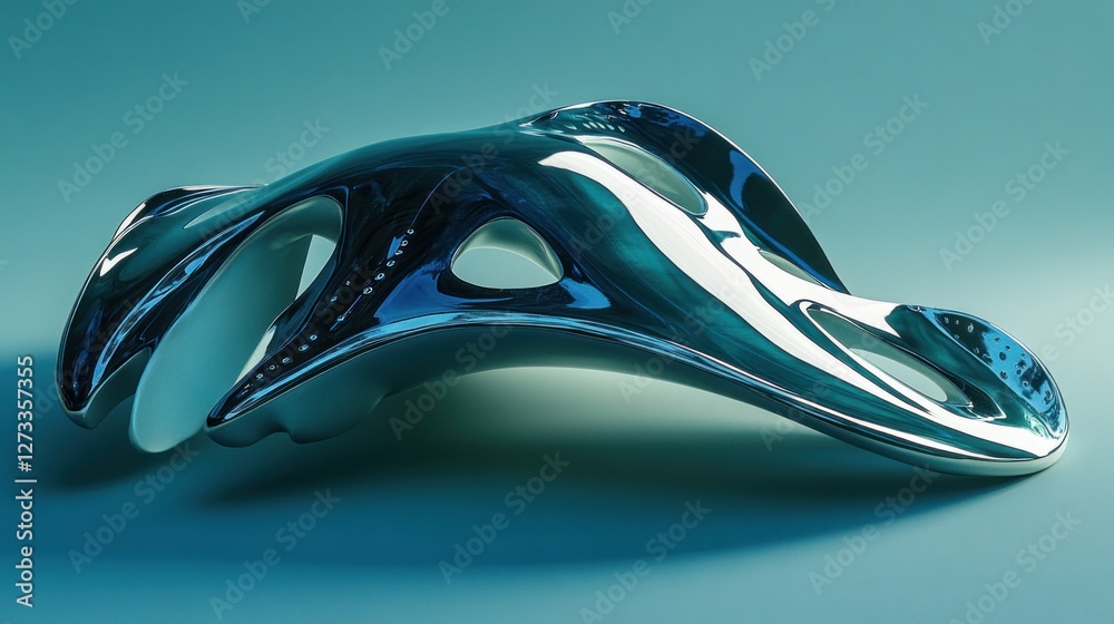 Poster metallic abstract sculpture with curved lines and smooth surfaces