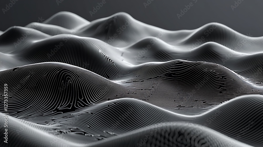 Poster grey wavy topographic map. lines create 3d depth for backgrounds, graphic design art