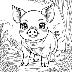 "Adorable Baby Pig Coloring Page – Cute Farm Animal Line Art"
