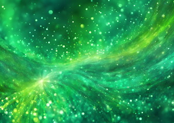 Naklejka premium Green sparkling abstract background with cosmic and dynamic flowing forms.
