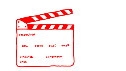 Clapper board in neon red color on transparent background.Graphic and Illustration..