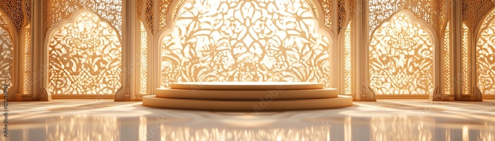 Poster elegant golden stage with intricate arabesque patterns and ornate details