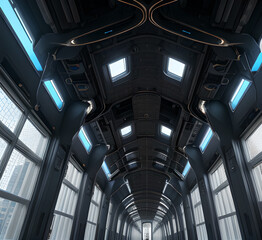 Spectacular skyline of a big modern city. skyscrapers, bioluminescence Night downtown with effect of speed on road. Big city on summer evening .generative ai