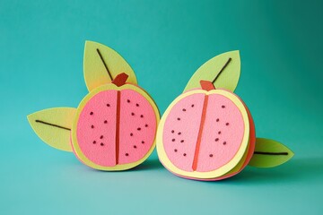Playful Watermelon and Peach Cutouts on Teal Background