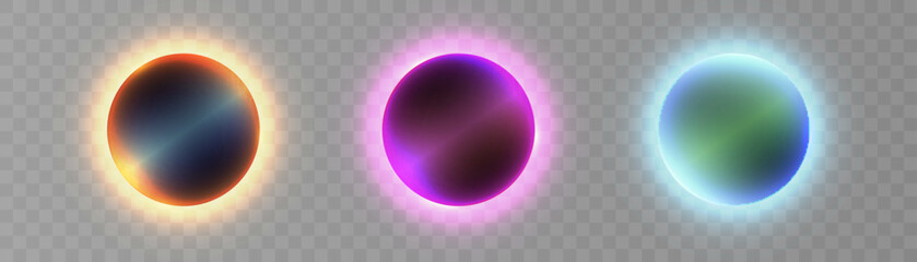 Set of balls isolated on transparent background. Realistic 3d sphere. Glass glossy vector ball. Abstract crystal magic sphere. Vector illustration eps10