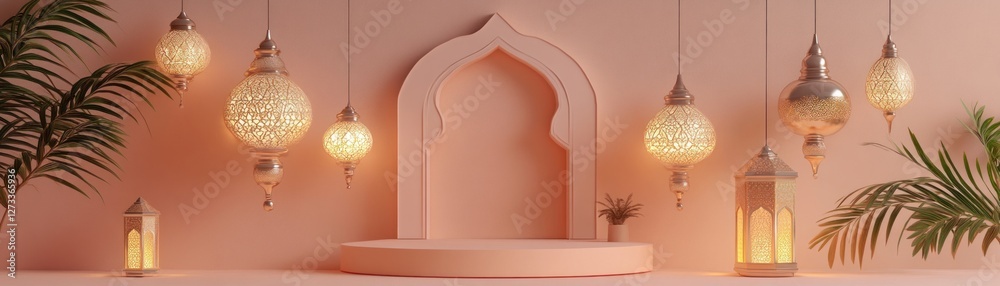 Aufkleber islamic themed decoration and lanterns illuminated in a tranquil setting
