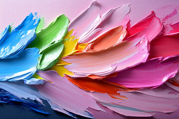 Soft Breeze in Spring - Thick textured oil brush strokes in soft pinks mint greens and gentle blues blending into organic patterns evoking fresh air and tranquility