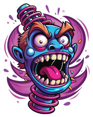 Create a vibrant cartoon illustration of a screaming face with bulging, wide eyes, popping out of its sockets, showcasing exaggerated features.