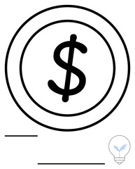 Obraz premium Dollar sign inside circle represents wealth, currency, and economy. Light bulb suggests innovation and creativity. Ideal for finance, savings, business strategy, investment, entrepreneurship