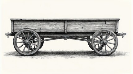 Fototapeta premium Vintage wooden wagon, rural setting, isolated, pencil sketch, historical illustration