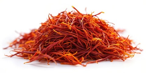 Naklejka premium Saffron Spice Pile on White Background