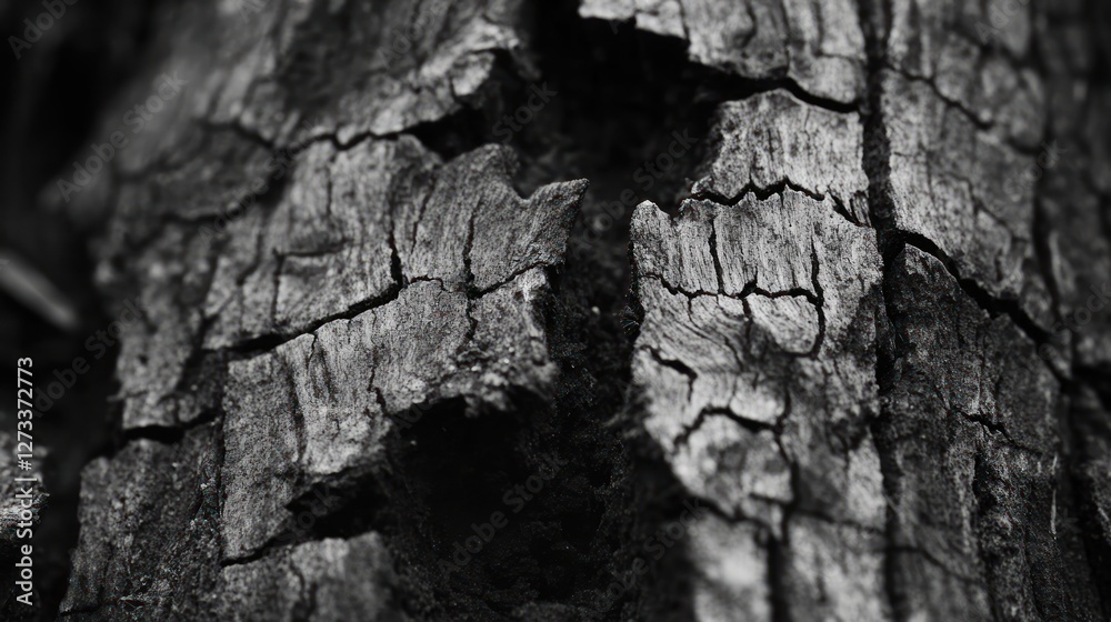 Poster deep monochrome close up of tree bark with fissures