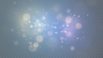 Glowing bokeh effect and shimmering highlights with bright particles, vibrant light effect isolated on transparent background. Vector © MAKSYM
