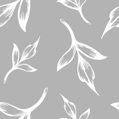 Abstract floral seamless pattern background, white on grey