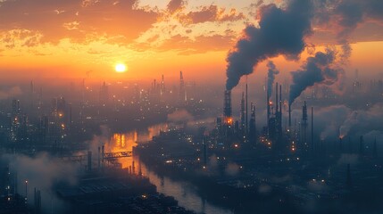 Obraz premium A city with a clean energy grid contrasted by a smoky industrial zone 