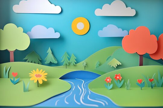 Colorful Paper Cut-Out Landscape Scene for Children