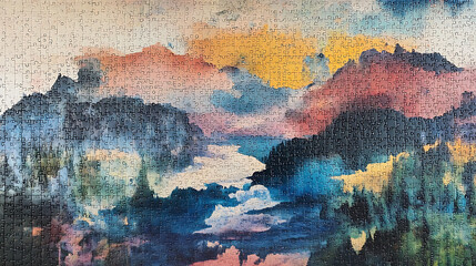 mountain view from puzzle arrangement