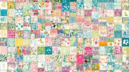Colorful Patchwork Quilt Floral Design Abstract Art