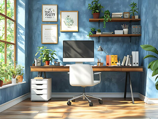 Sunlit Home Office Workspace Illustration