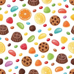 Fototapeta premium Colorful Candy and Chocolate Seamless Pattern