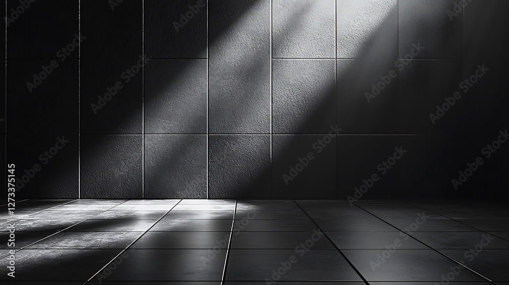 Poster light streams into a tiled room for a dramatic effect, suitable for presentations