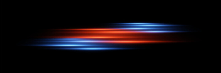 Horizontal laser beams with a glare of light and flash. The effect of stripes and light.
